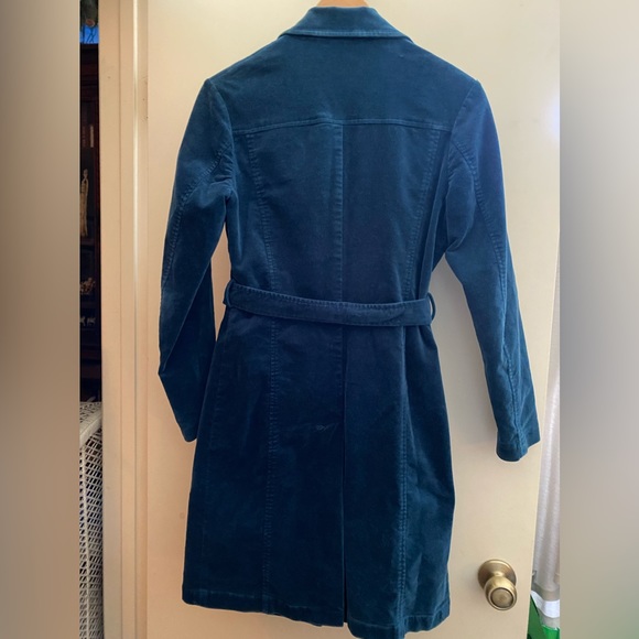 VTG Esprit Blue Cotton Velvet Trench Coat XS - Picture 10 of 15